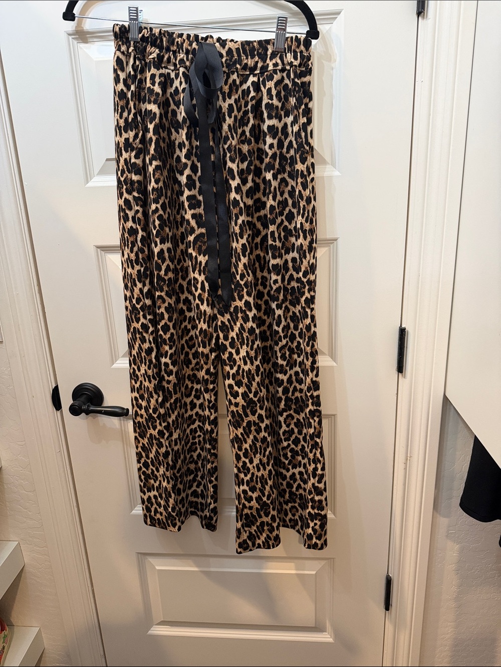 Leopard Print Wide-Leg Pants with Drawstring